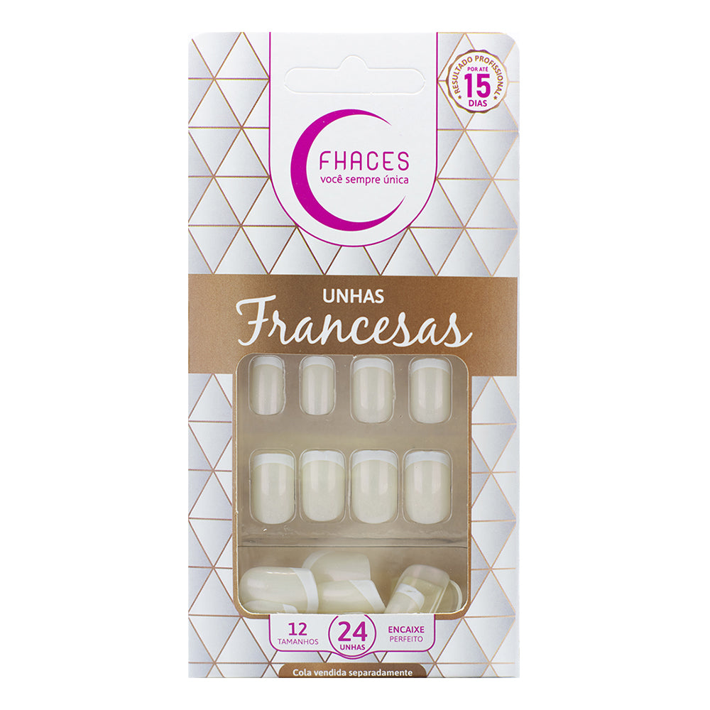 Fhaces Unhas Postiças Pérola Branca U3016+Cola Easy Brush 5g