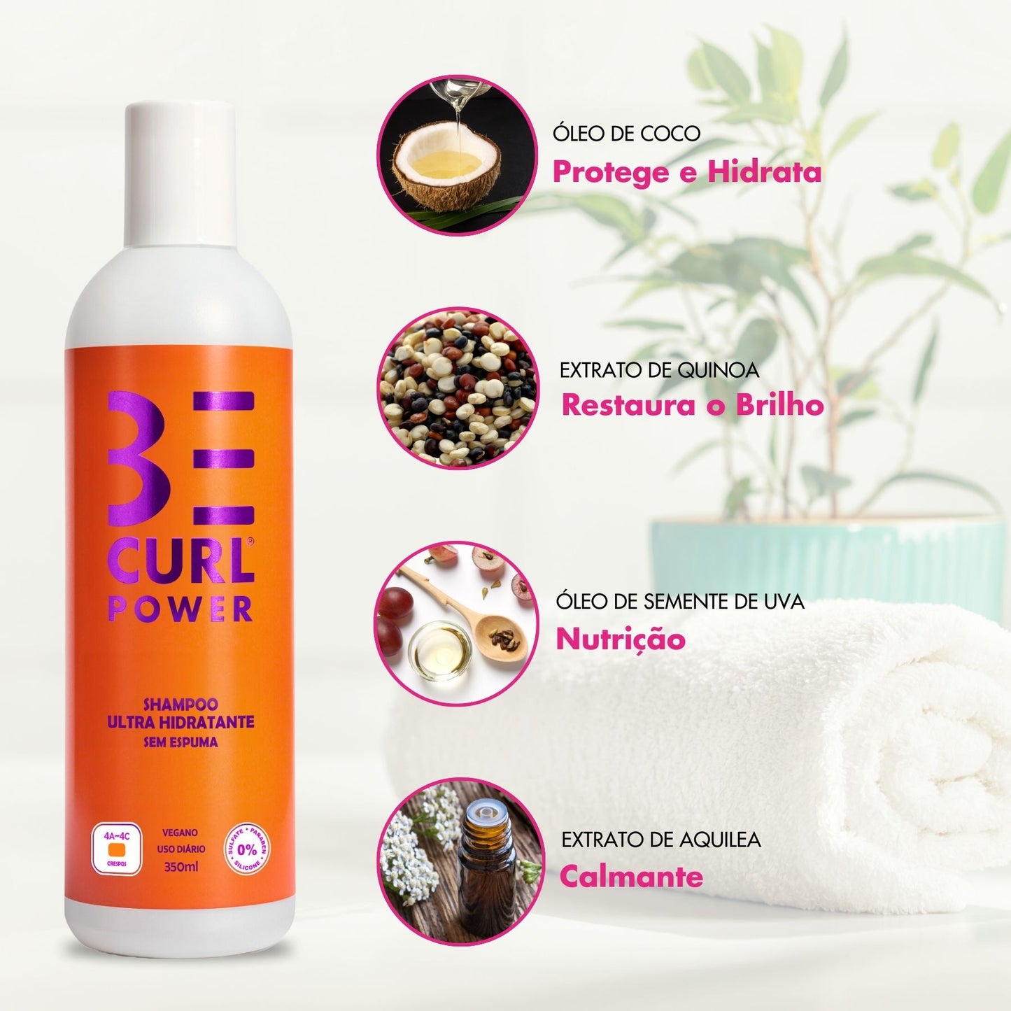 BE CURL SHAMPOO ULTRA HIDRATANTE No Poo Sem Espuma 350ml Crespos Power