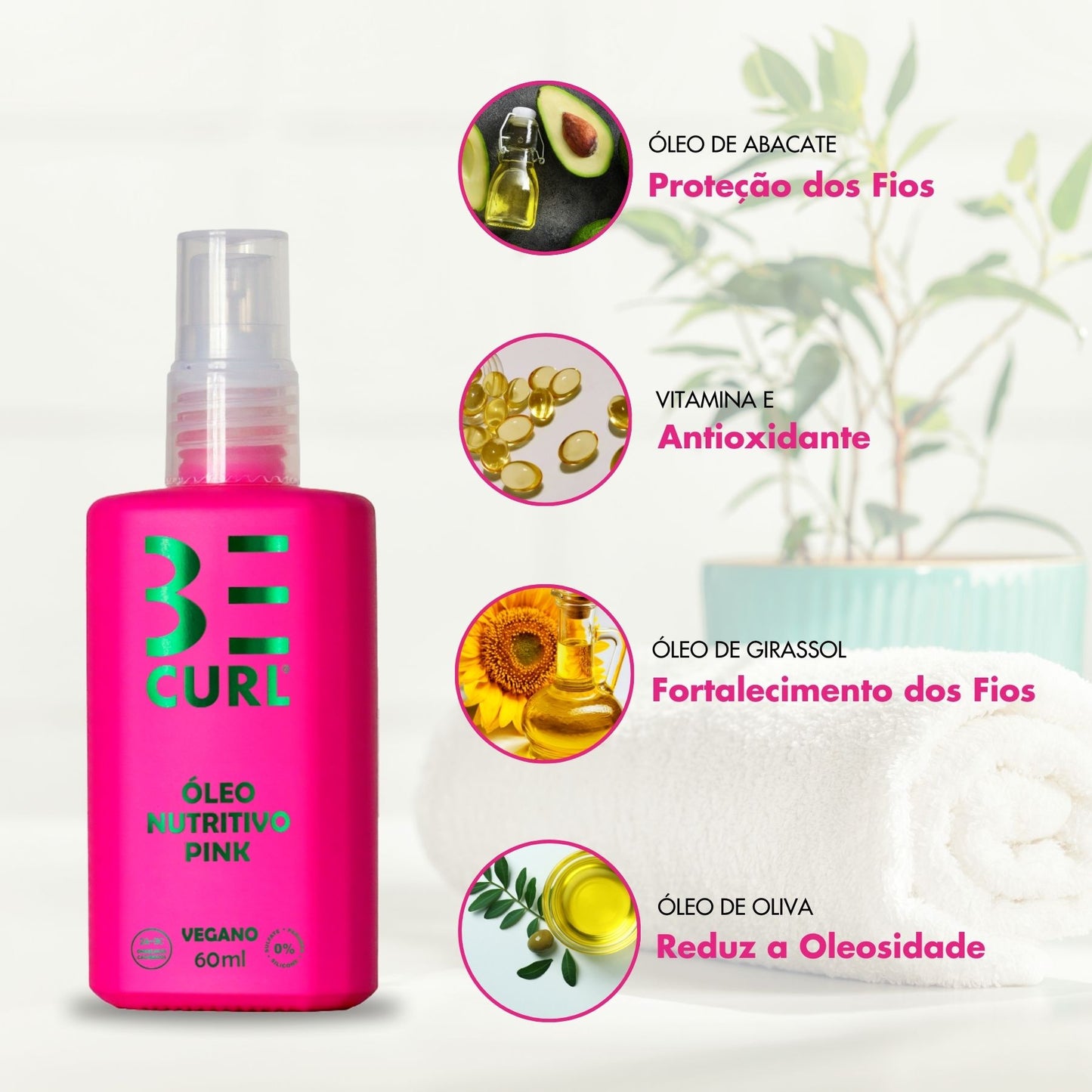 BE CURL ÓLEO NUTRITIVO 60ml Ondas & Cachos Pink