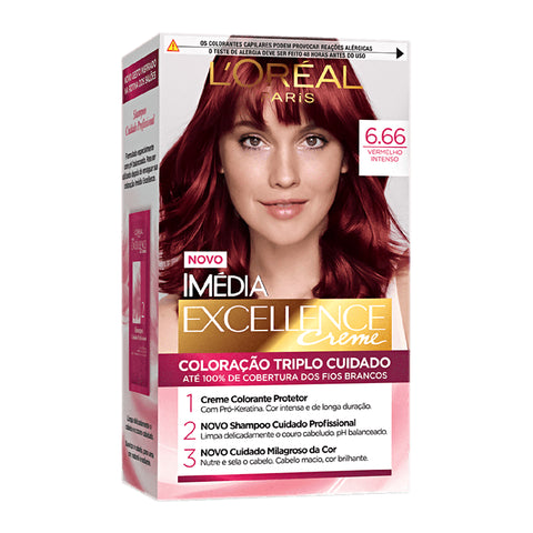 L'Oréal Coloração Imedia Excellence Creme 6.66 Vermelho Acetinado